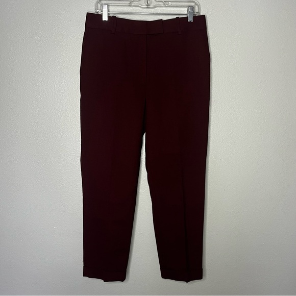 Reiss Straight Leg Cuff Ankle Crop Trouser Pant Women 8 Plum Wool Blend Career - Picture 1 of 9